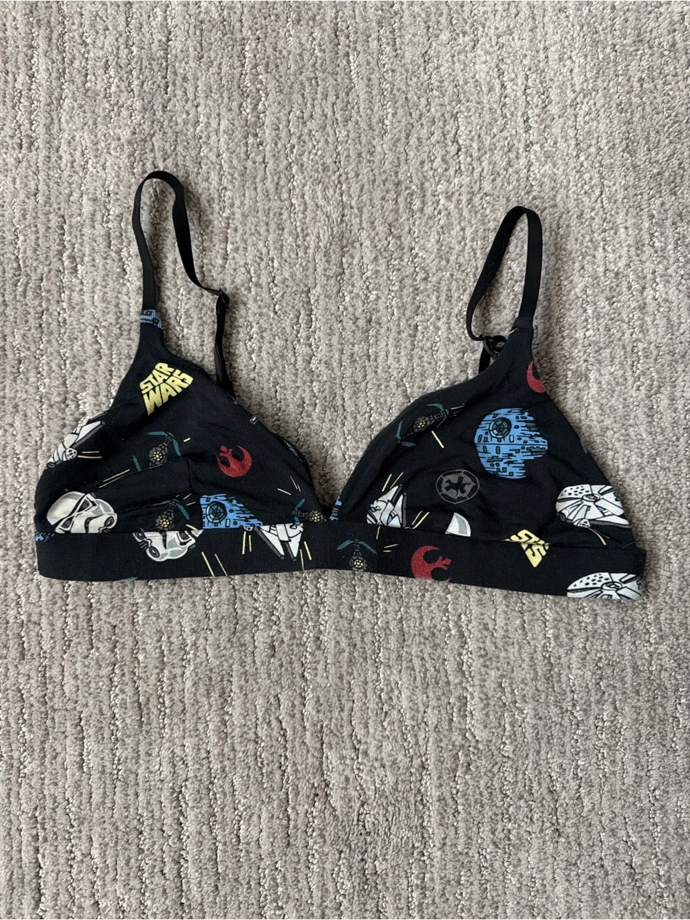 MeUndies Black Star Wars Logo Bralette with Red, Blue & Yellow Accents
